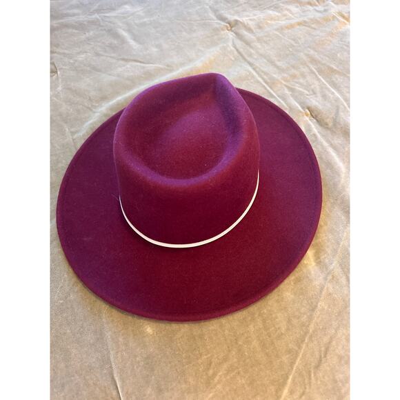 WYETH Wine Fedora Hat with White Leather Trim Accent main image 4